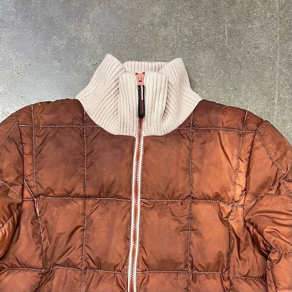 Vintage Y2K Tommy Jeans Puffer Jacket Faded Brown Cream Ribbed Collar Size L - Picture 3 of 9